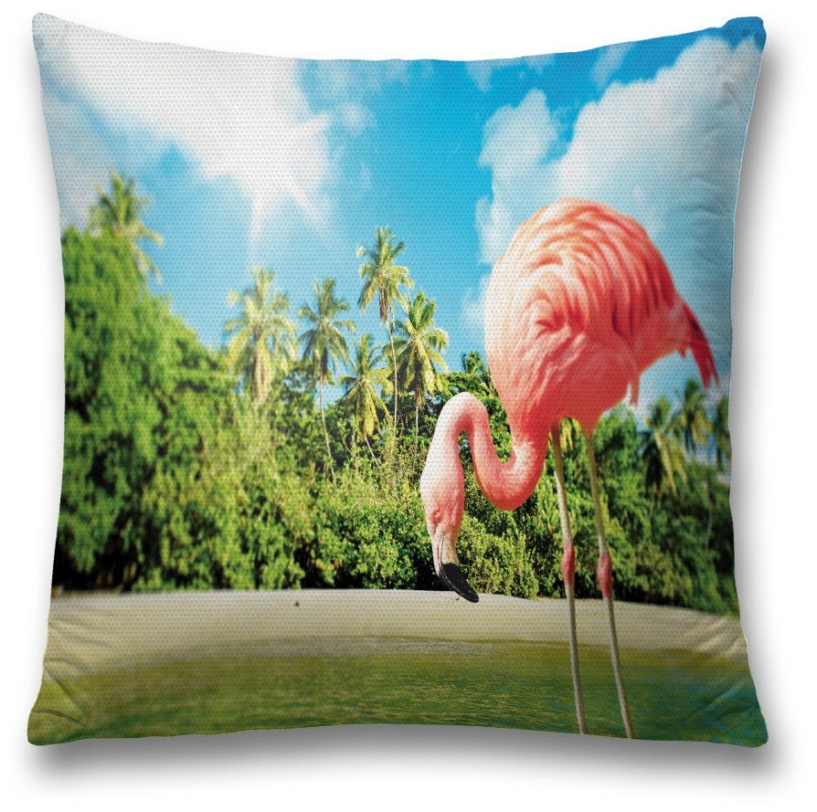 Наволочка декоративная на молнии, чехол на подушку JoyArty "Фламинго в тропиках" 45х45 см