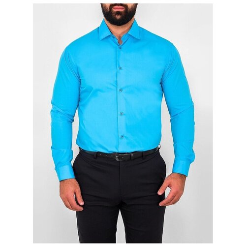 фото Рубашка мужская длинный рукав greg 220/139/brt/z/1_gb, полуприталенный силуэт / regular fit, цвет бирюзовый, рост 174-184, размер ворота 39