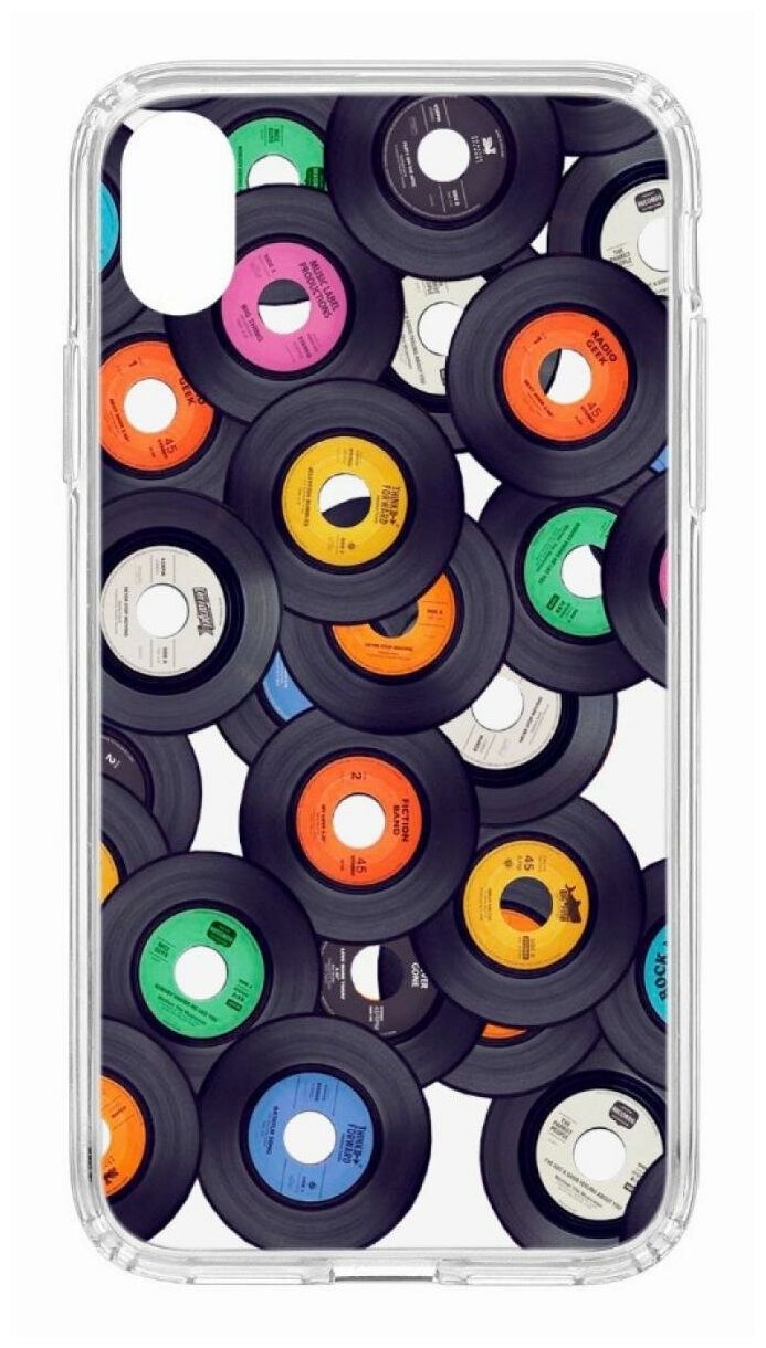 Чехол для iPhone XR Kruche Print Виниловые пластинки,противоударная пластиковая накладка с рисунком,защитный силиконовый бампер с защитой камеры