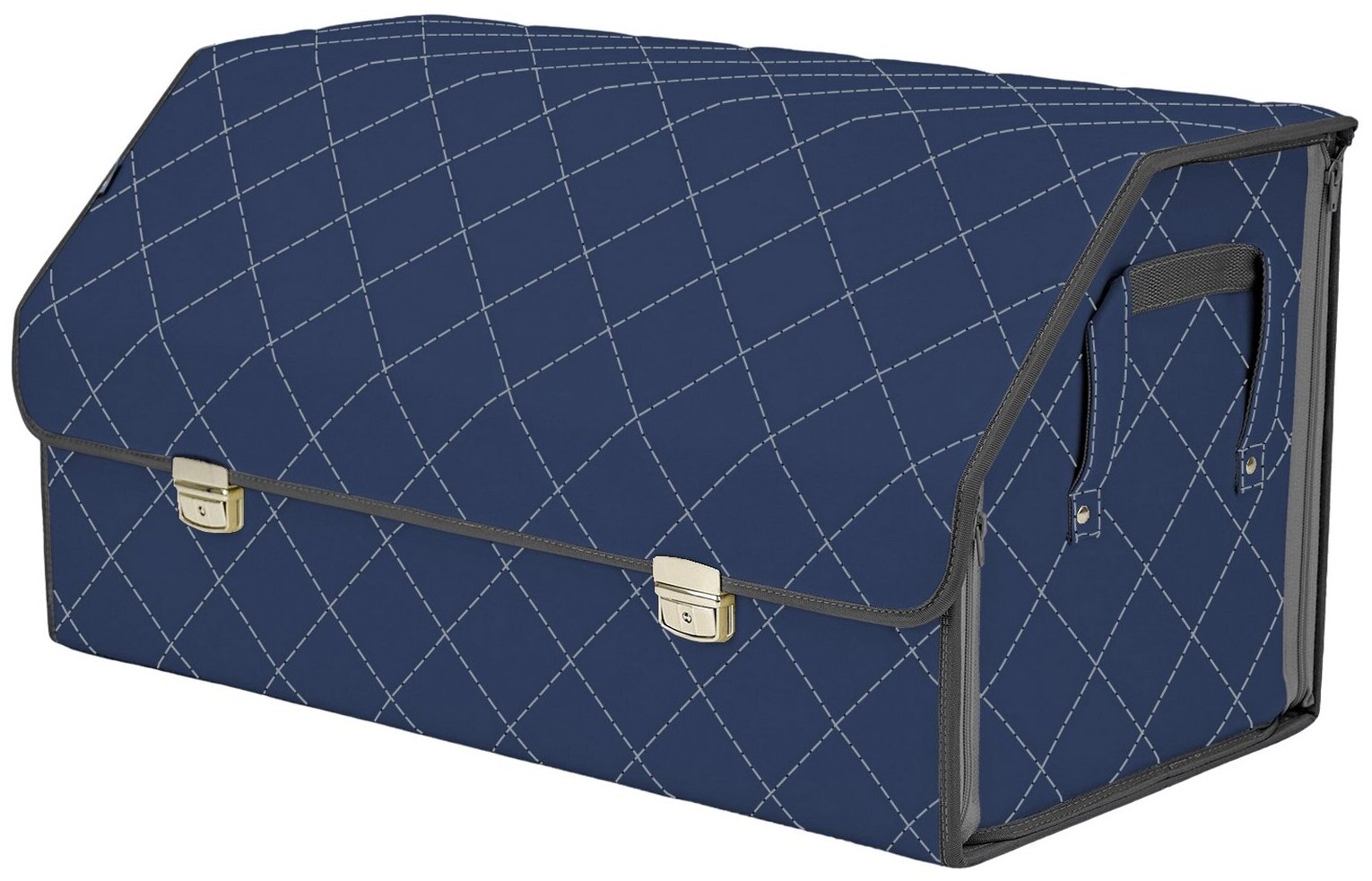 Органайзер-саквояж в багажник "Союз Премиум" (размер XL Plus). Цвет: синий с серой прострочкой Ромб.