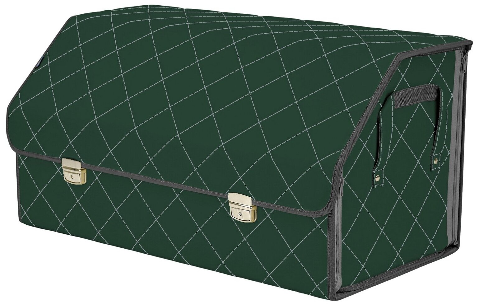 Органайзер-саквояж в багажник "Союз Премиум" (размер XL Plus). Цвет: зеленый с серой прострочкой Ромб.