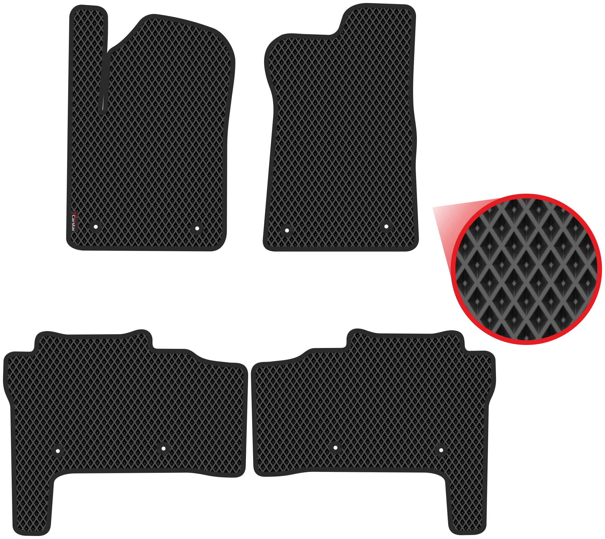 Автомобильные коврики EVA для Infiniti QX80 (2014-н/в), чёрные с чёрным кантом, ячейка - ромб