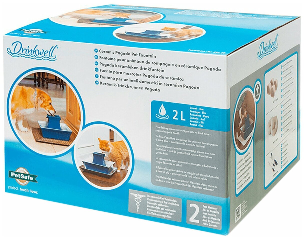 Автоматическая поилка для собак и кошек PetSafe Drinkwell Pagoda керамическая синяя (1 шт) - фотография № 2