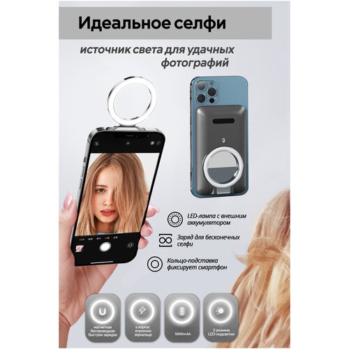 Внешний магнитный аккумулятор лампа для селфи Черный 243900₽