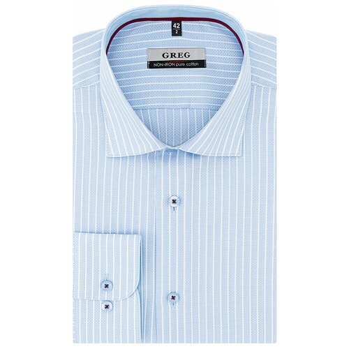 фото Рубашка мужская длинный рукав greg 211/111/3341/1p, прямой силуэт / сlassic fit, цвет голубой, рост 174-184, размер ворота 45