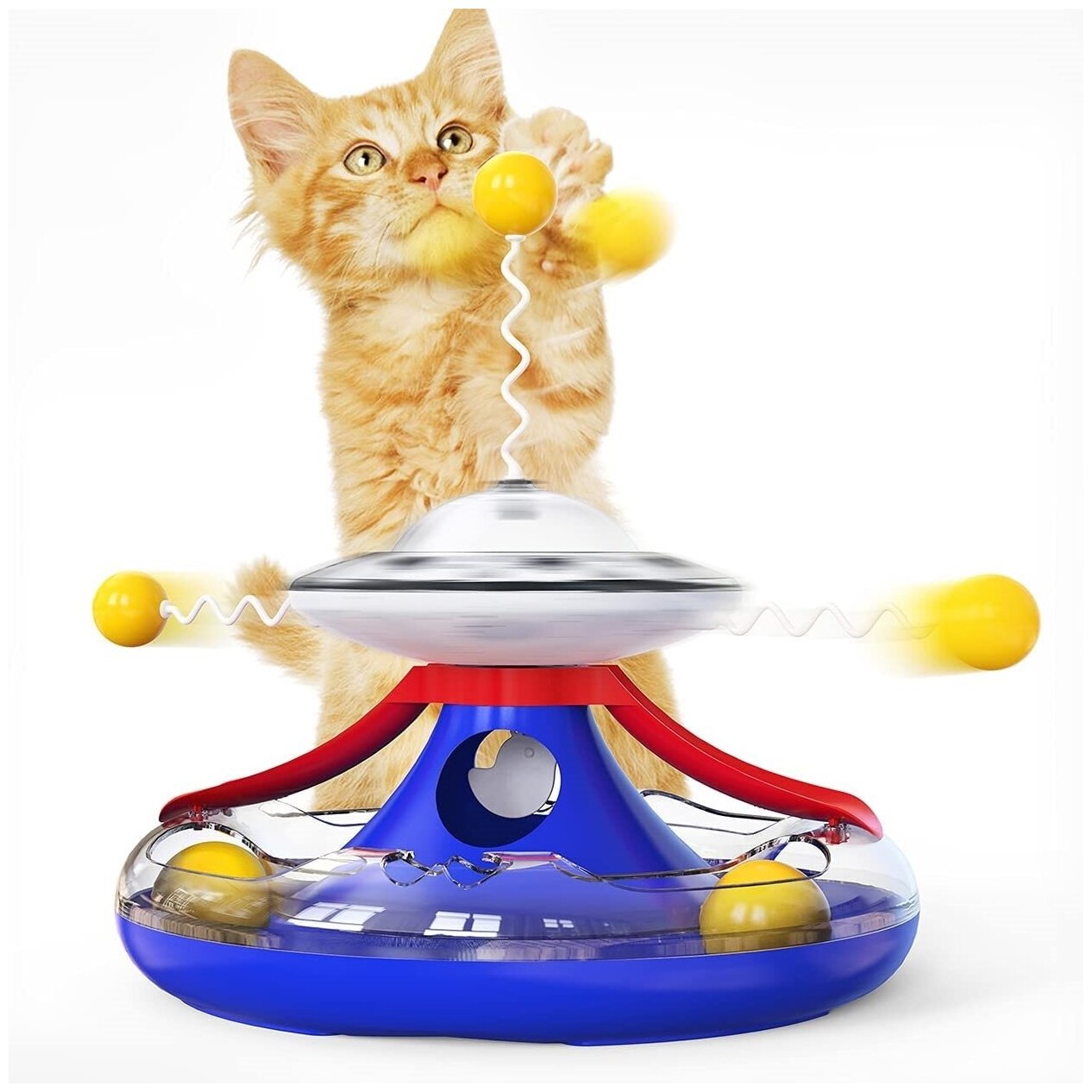 Интерактивная игрушка для кошек котов котят трек с мячиками диспенсером выдачи корма PetLeon синий развивающая - фотография № 5