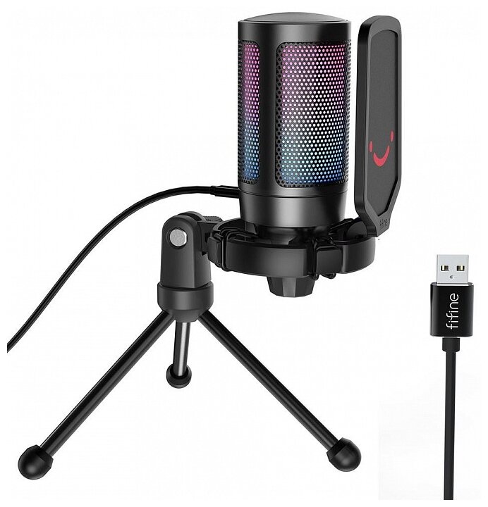 Конденсаторный USB Микрофон Fifine A6V Ampligame с RGB-подсветкой (Black)
