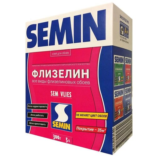 Semin SEM VLIES Клей для обоев флизелиновый, клей обойный сухой, Франция, 300 гр