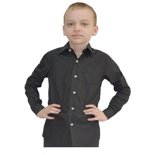 Школьная рубашка TUGI, размер 128, черный школьная рубашка brostem прилегающий силуэт на пуговицах длинный рукав карманы однотонная размер 30 122 128 голубой
