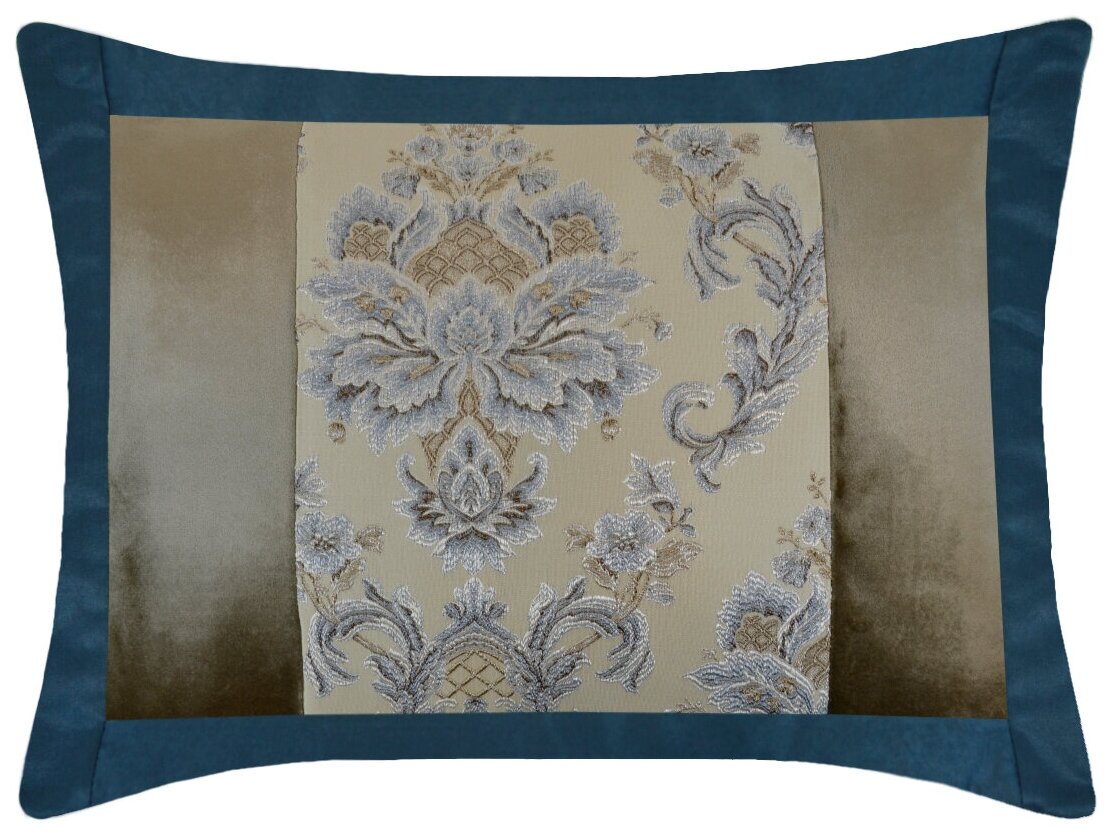 Наволочка - чехол для декоративной подушки на молнии Лорд 43 х 60 см бежевый синий