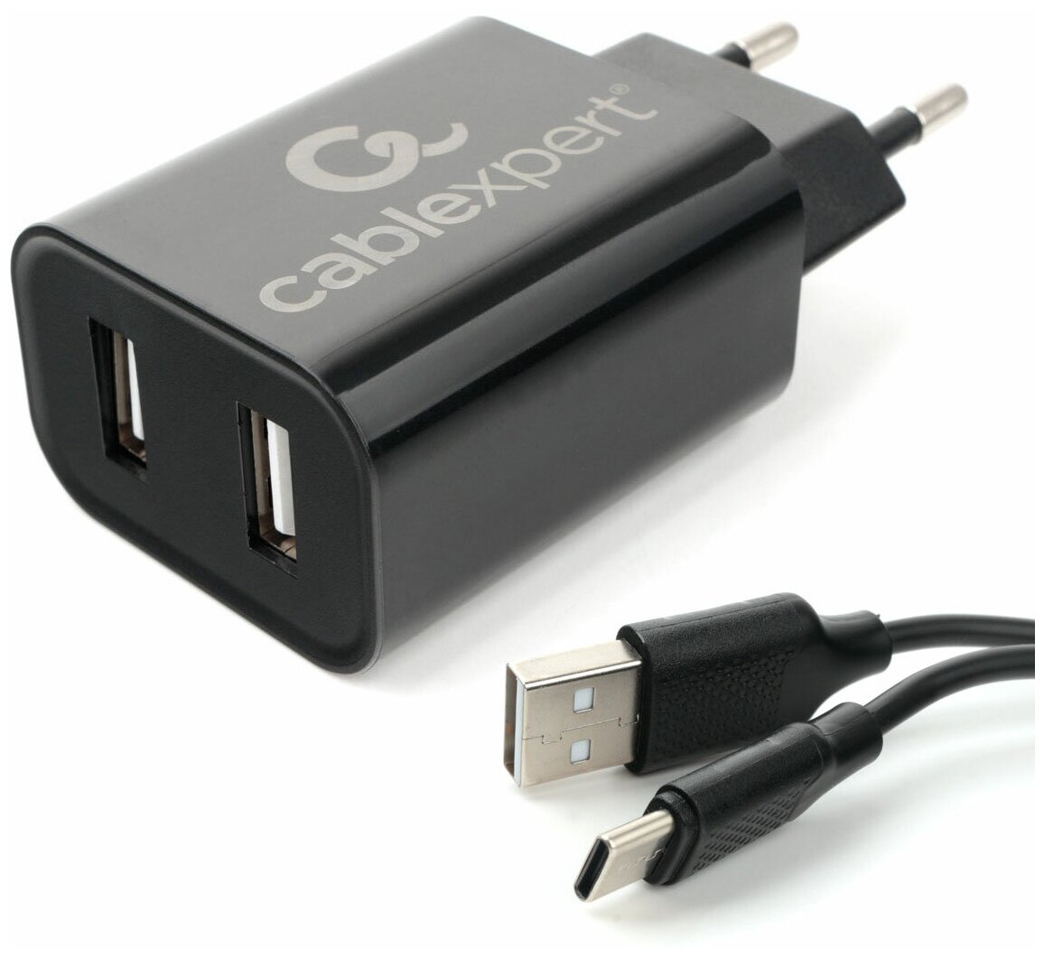 Зарядное устройство Gembird Cablexpert 2xUSB 2.4A + кабель Type-C MP3A-PC-37