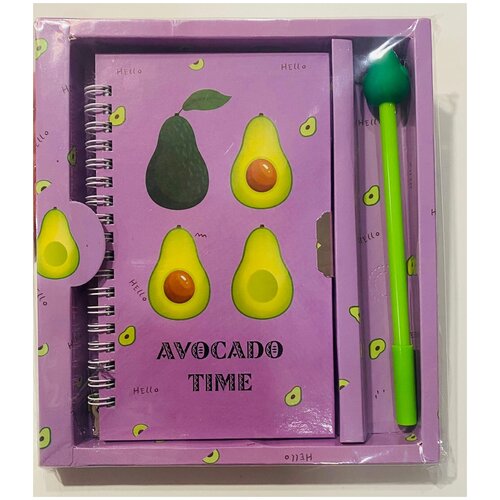 Блокнот с ручкой авокадо фиолетовый