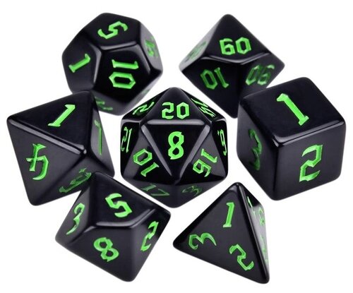 Набор кубиков для настольных ролевых игр (Dungeons and Dragons, DnD, D&D, Pathfinder) - Черно-зеленые