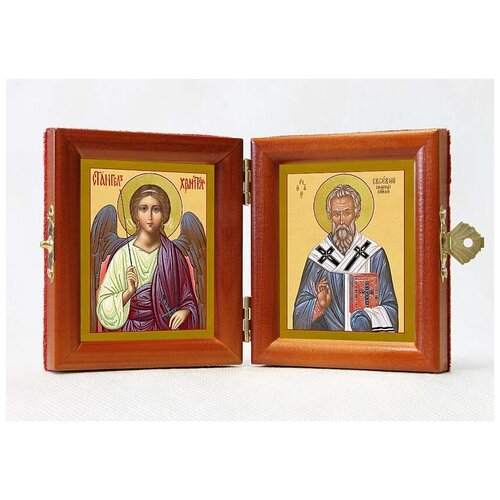 Складень именной Священномученик Евсевий Самосатский - Ангел Хранитель, из двух икон 8*9,5 см