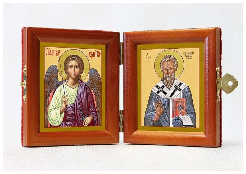 Складень именной "Священномученик Евсевий Самосатский - Ангел Хранитель", из двух икон 8*9,5 см