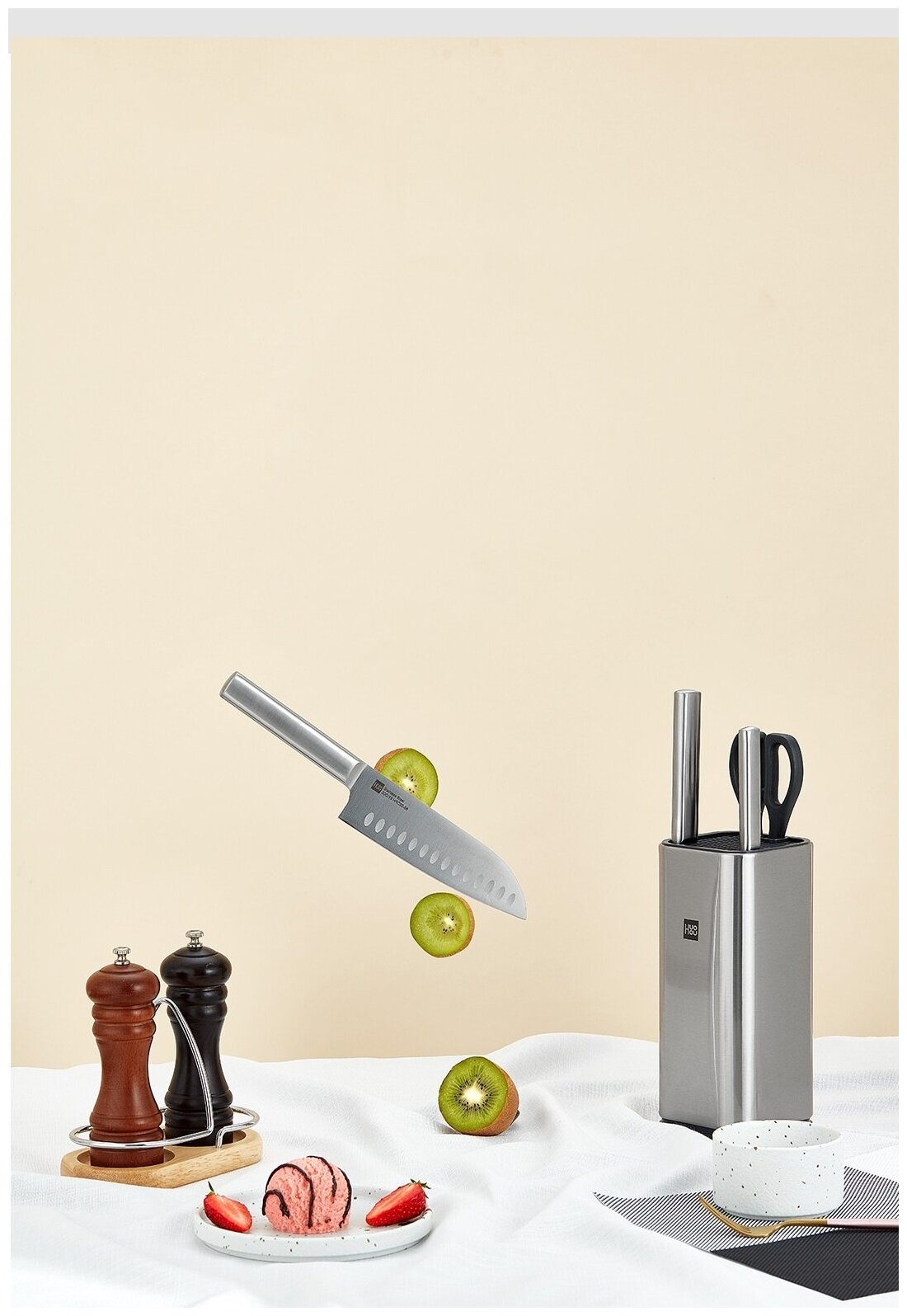 Набор Huo Hou Stainless steel kitchen Knife, 3 ножа, ножницы и подставка - фотография № 15