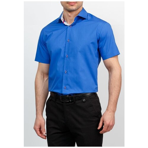 фото Рубашка мужская короткий рукав greg 230/109/az/z/p/1, полуприталенный силуэт / regular fit, цвет голубой, рост 174-184, размер ворота 39