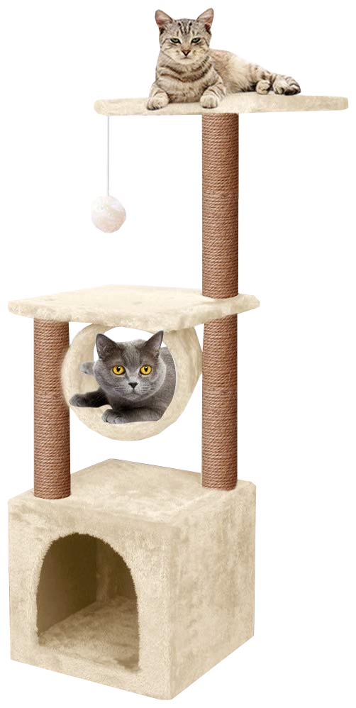 Домик когтеточка для кошки с тоннелем "ЭЦ" 35x35х93 см, комплекс с двум лежаками, с тоннелем, с игрушкой - фотография № 10