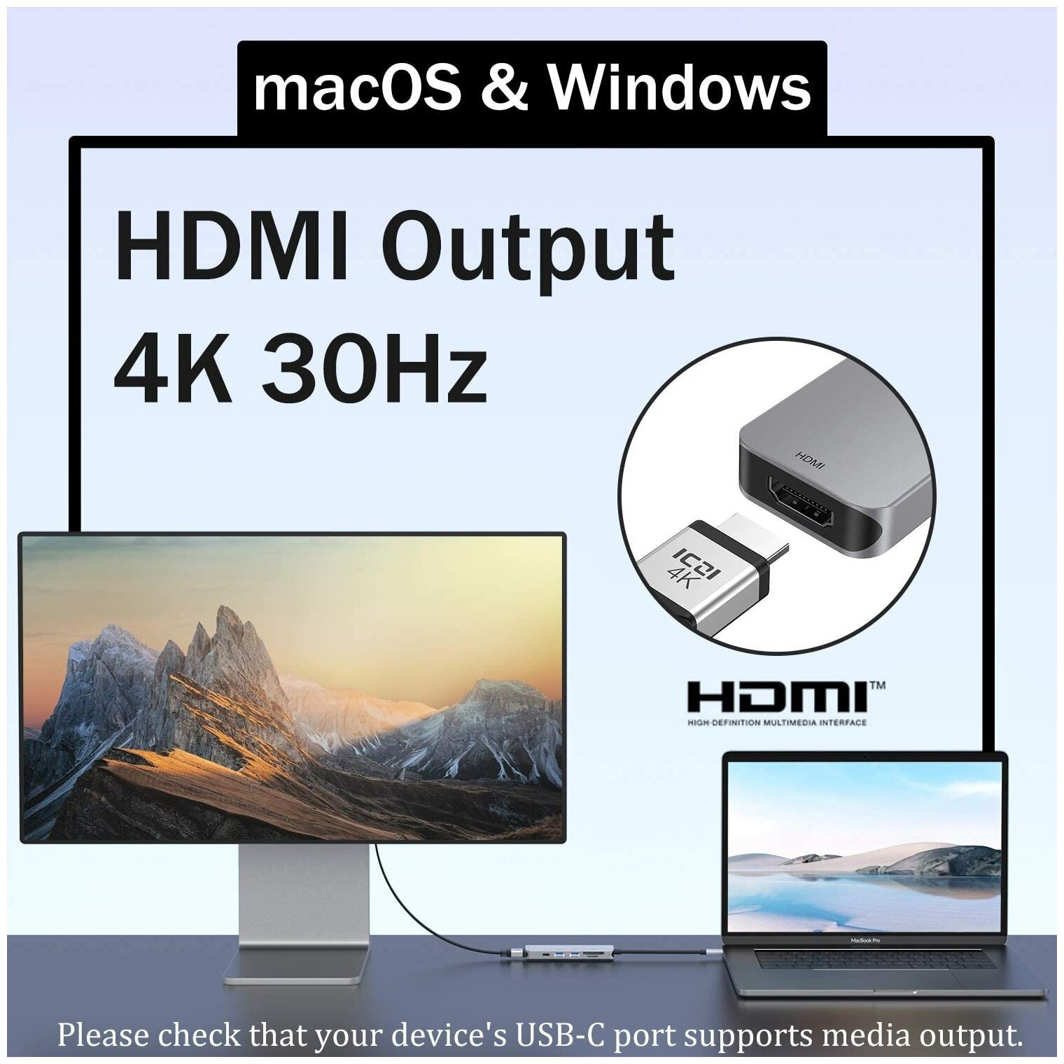 Хаб USB-концентратор ICZI 6 в 1 (PD+HDMI+TF/SD+2xUSB3.0) Multifunctional Type-C Gray
