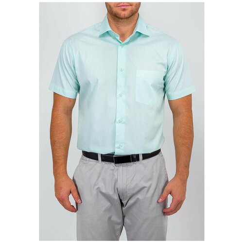 Рубашка мужская короткий рукав GREG 410/109/FR MINT/Z, Полуприталенный силуэт / Regular fit, цвет Зеленый, рост 174-184, размер ворота 42