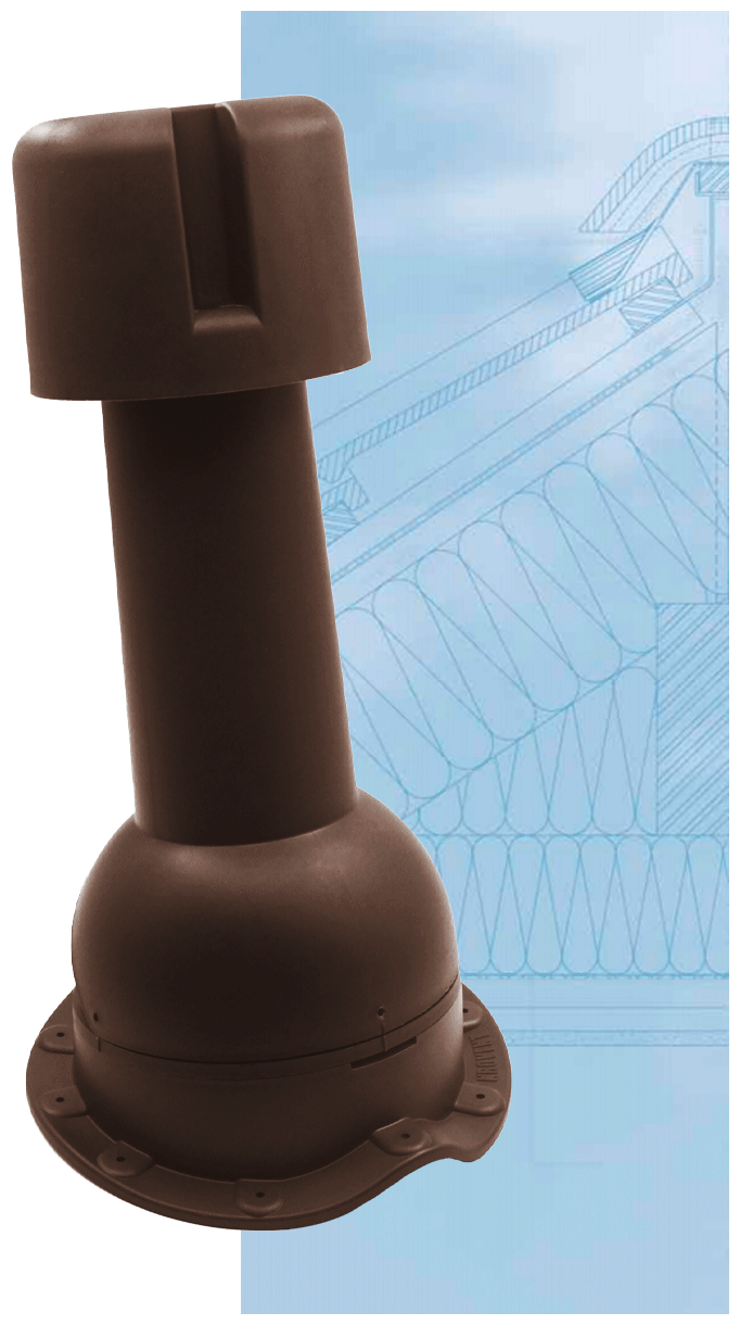 Вентиляционный выход (комплект) 110 мм h-500 для канализации утеплённый Krovent, труба вытяжная на крышу с грибком и проходным элементом для металлочерепицы Монтеррей, коричневый (Ral 8017) - фотография № 2