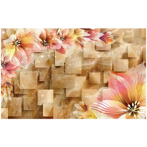 Фотообои Уютная стена Векторные цветы на объемном фоне 430х270 см Виниловые Бесшовные (единым полотном)