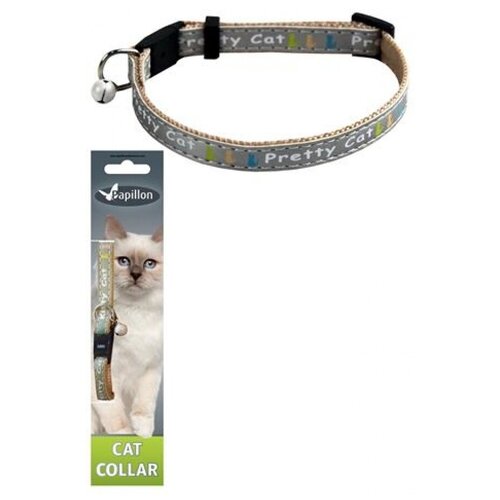 Papillon "Китти" Adjustable cat collar, 10 mm x 21 - 33 cm, Kitty cat, для кошек серый 10мм-21-33см