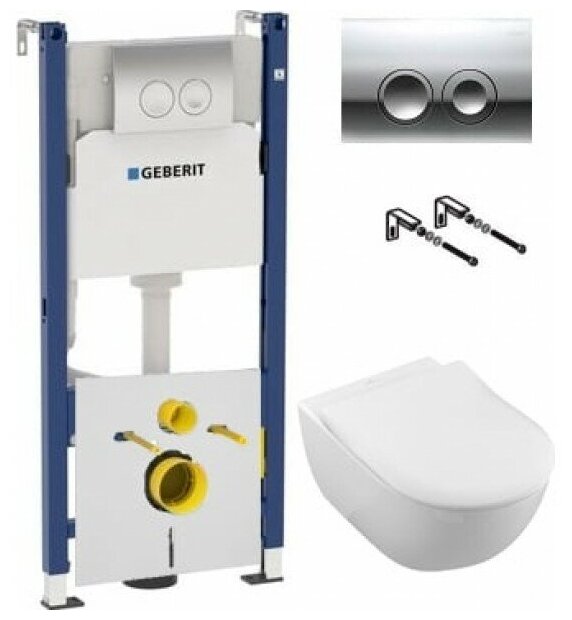 Комплект Унитаз подвесной Villeroy & Boch Subway 2.0 5614R201 alpin + Система инсталляции для унитазов Geberit Duofix Delta 458.124.21.1 3 в 1 с кноп