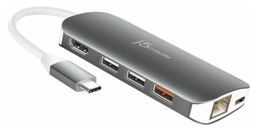 Мульти Хаб j5create USB-C Multi Adapter-HDMI / Ethernet / USB 3.1 / PD 3.0 / Memory Card Reader (JCD383)