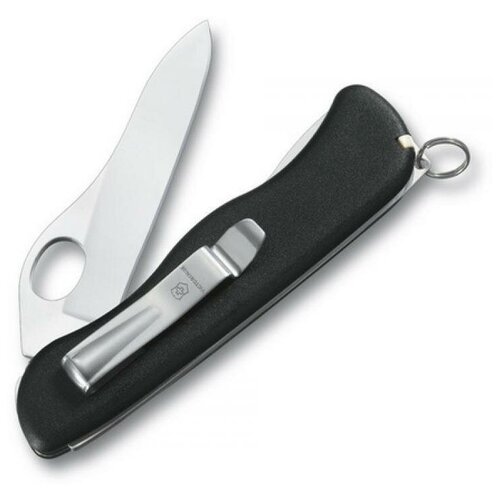 Нож Victorinox Sentinel One Hand belt-clip, 111 мм, 5 функций, с фиксатором лезвия, черный