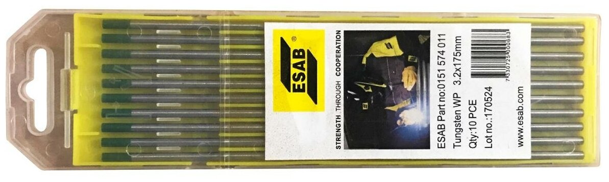 Электроды вольфрамовые ESAB Tungsten Pure ф 3,2 мм х 175 мм (10шт.)