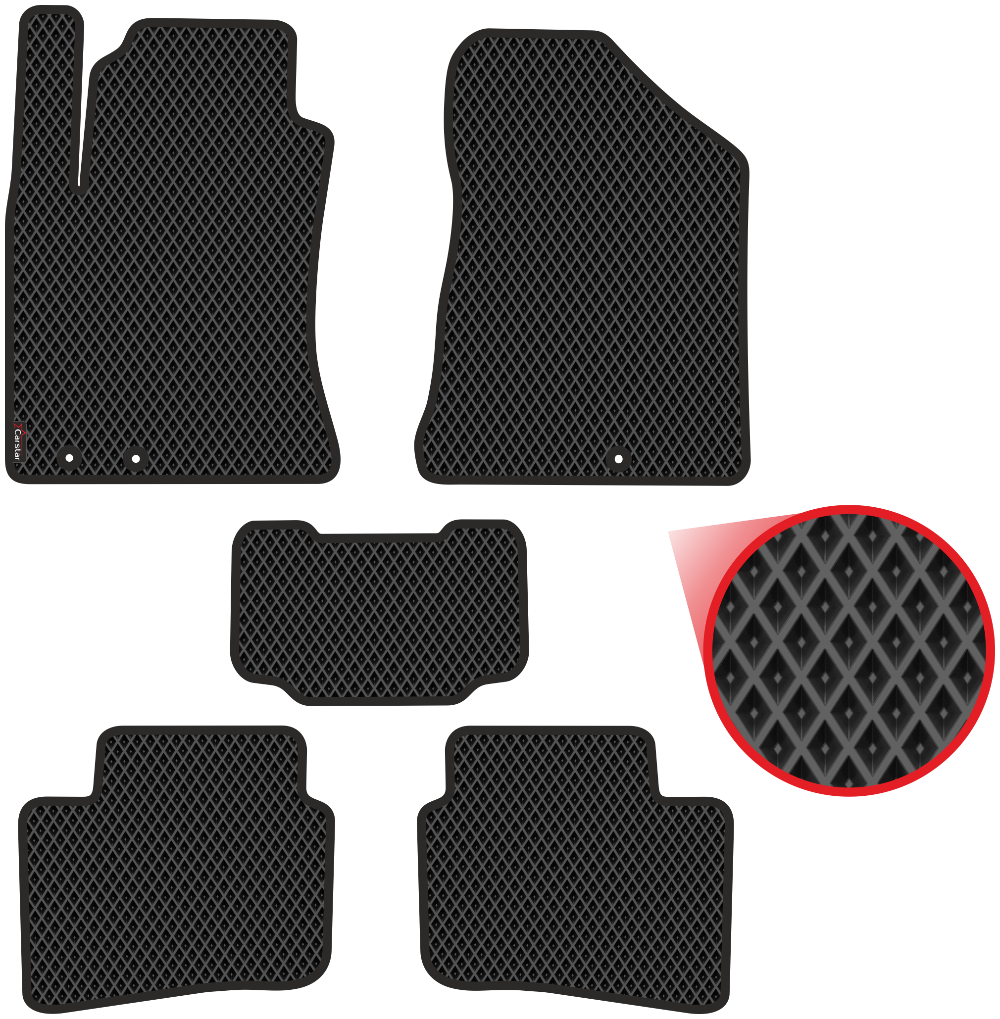 Автомобильные коврики EVA для Kia Ceed I рестайл (2010-2012) чёрные с чёрным кантом ячейка - ромб
