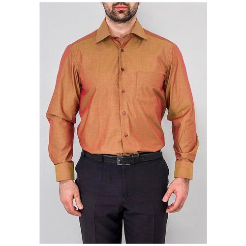 фото Рубашка мужская длинный рукав berthier heiko 7028-d, прямой силуэт / сlassic fit, цвет оранжевый, рост 174-184, размер ворота 42
