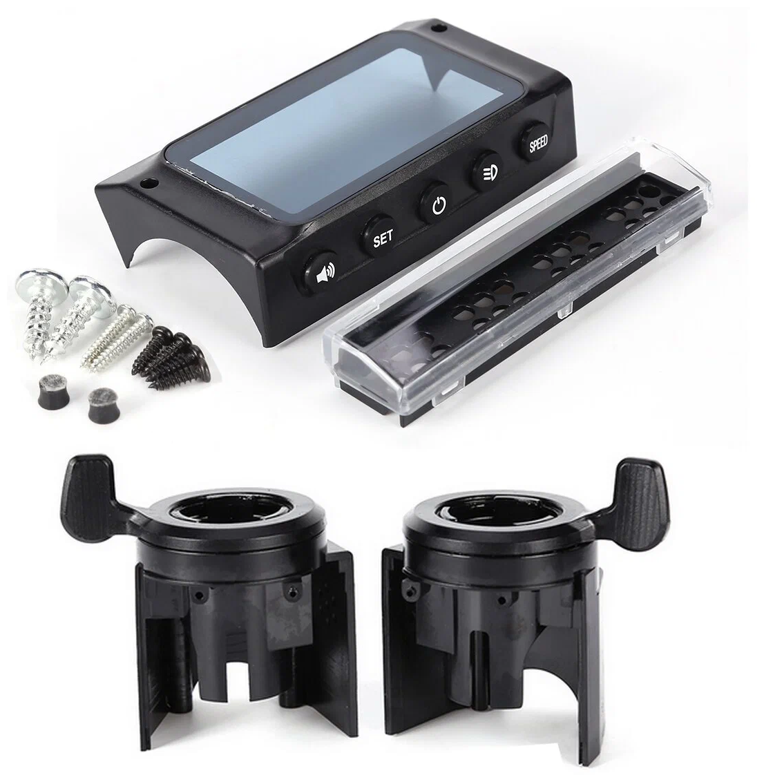 фото Корпус (комплект) пластика дисплея для электросамоката Kugoo S2, S3 стекло фары / дисплея / курки газа, тормоза