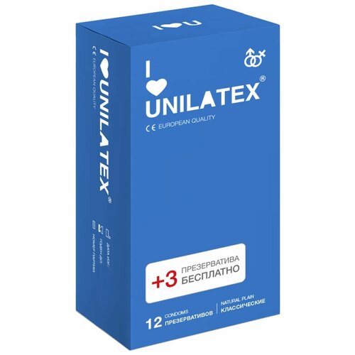 Купить Классические презервативы Unilatex Natural Plain - 12 шт. + 3 шт. в подарок, натуральный латекс