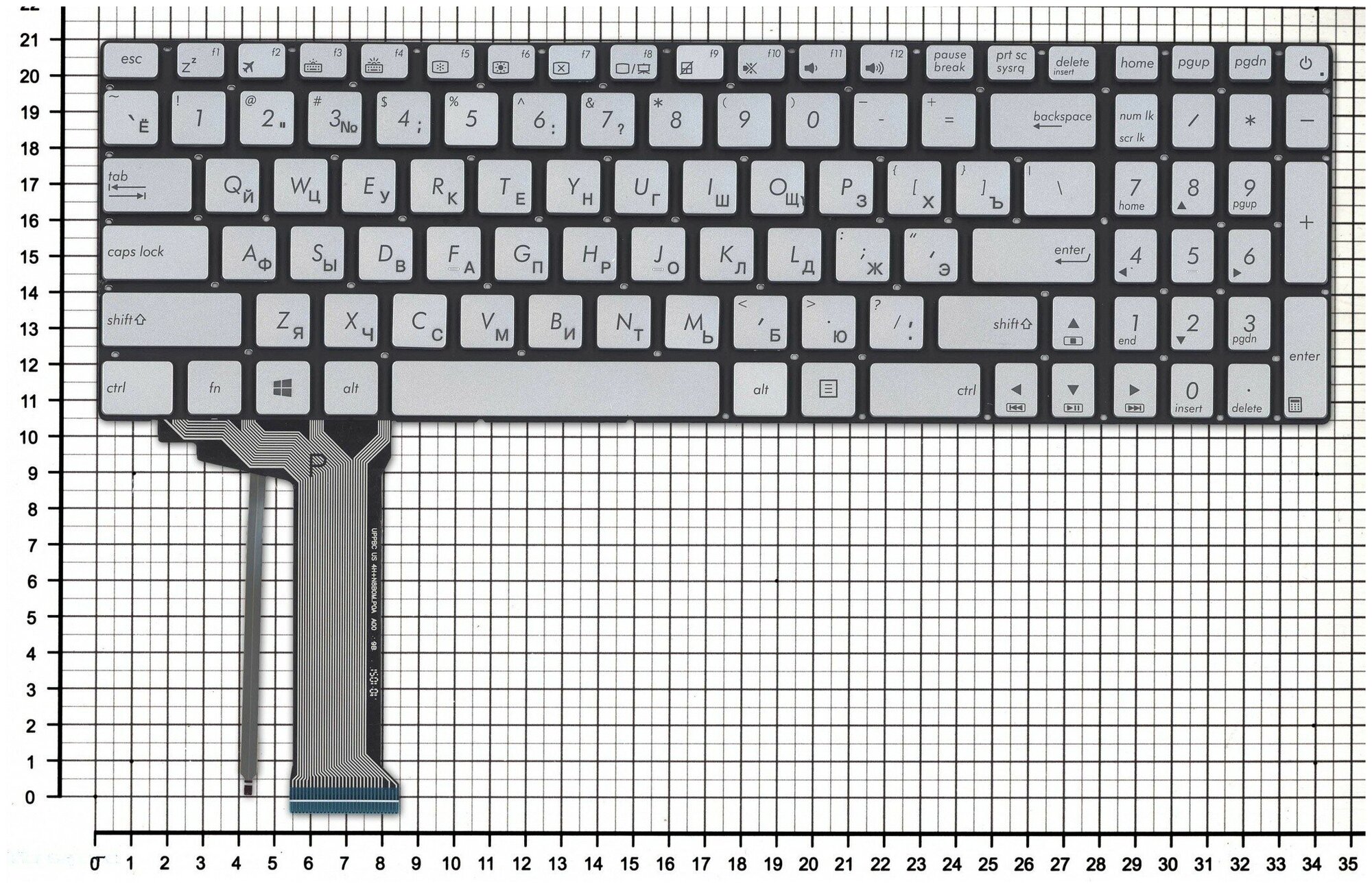 Клавиатура для ноутбука Asus N551JW серая с подсветкой