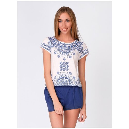 фото Комплект женский "арабеска" футболка+шорты кулирка индиго style margo