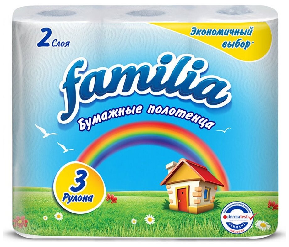 Полотенца бумажные Familia Радуга белые двухслойные 3 рул.