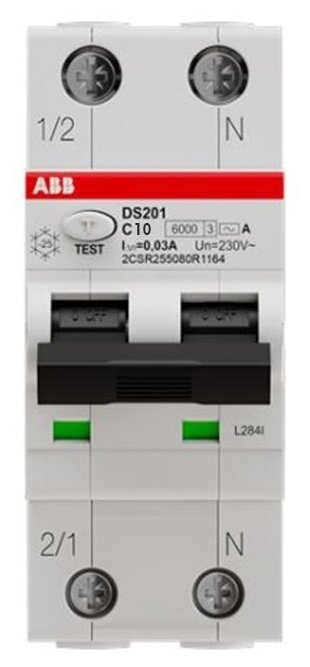 Дифференциальный автомат ABB 1P+N DS201 C10 A30(1шт) (арт. 2CSR255180R1104)