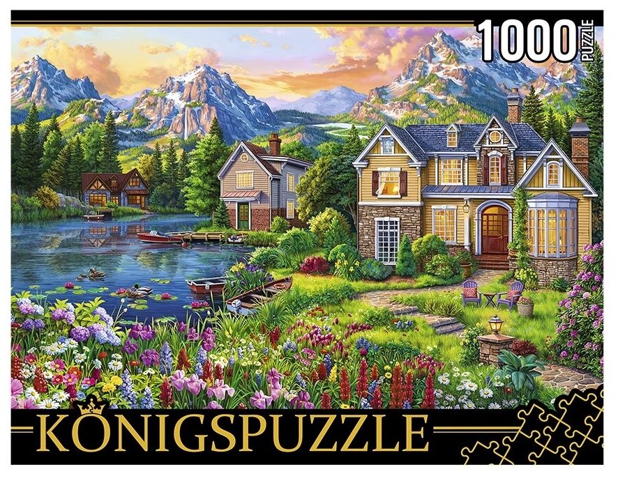 ПазлыKONIGSPUZZLE 1000 дет. Домик у цветочной поляны Ф1000-3584, (Рыжий кот)