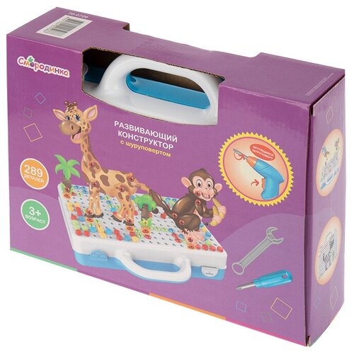 Смородинка Развивающий детский конструктор с шуруповертом и мозаикой Смородинка 289 деталей