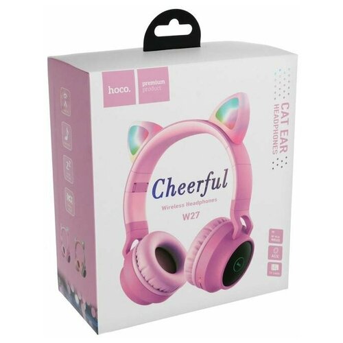 Наушники Hoco W27 беспроводные накладные микрофон BT 50 300 мАч подсветка розовые 288800₽