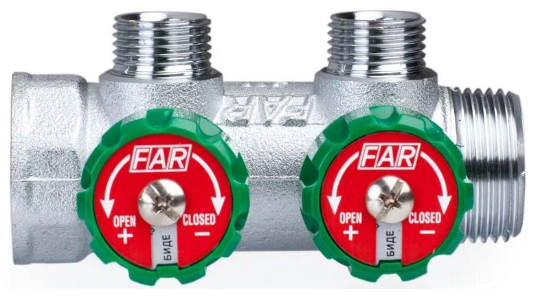 Коллектор FAR 3/4" (ВР-НР) с 2 отв. 1/2" НР (межосев. 45 мм) - фотография № 2