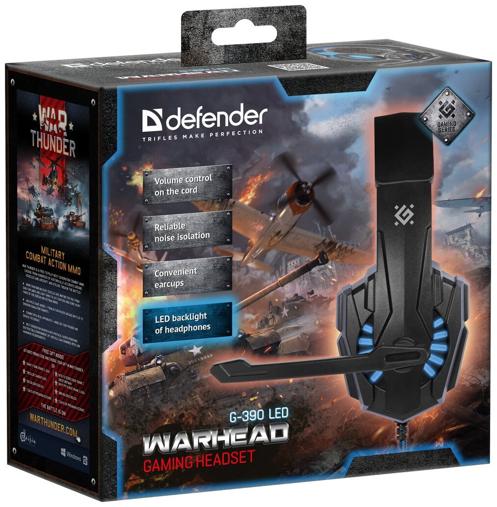 Компьютерная гарнитура Defender Warhead G-390 LED, черный/синий