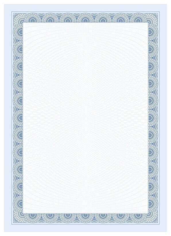 Сертификат-бумага с рамкой А4 синяя кружева, 250 г/кв. м, 20 шт/уп КЖ-1794/8