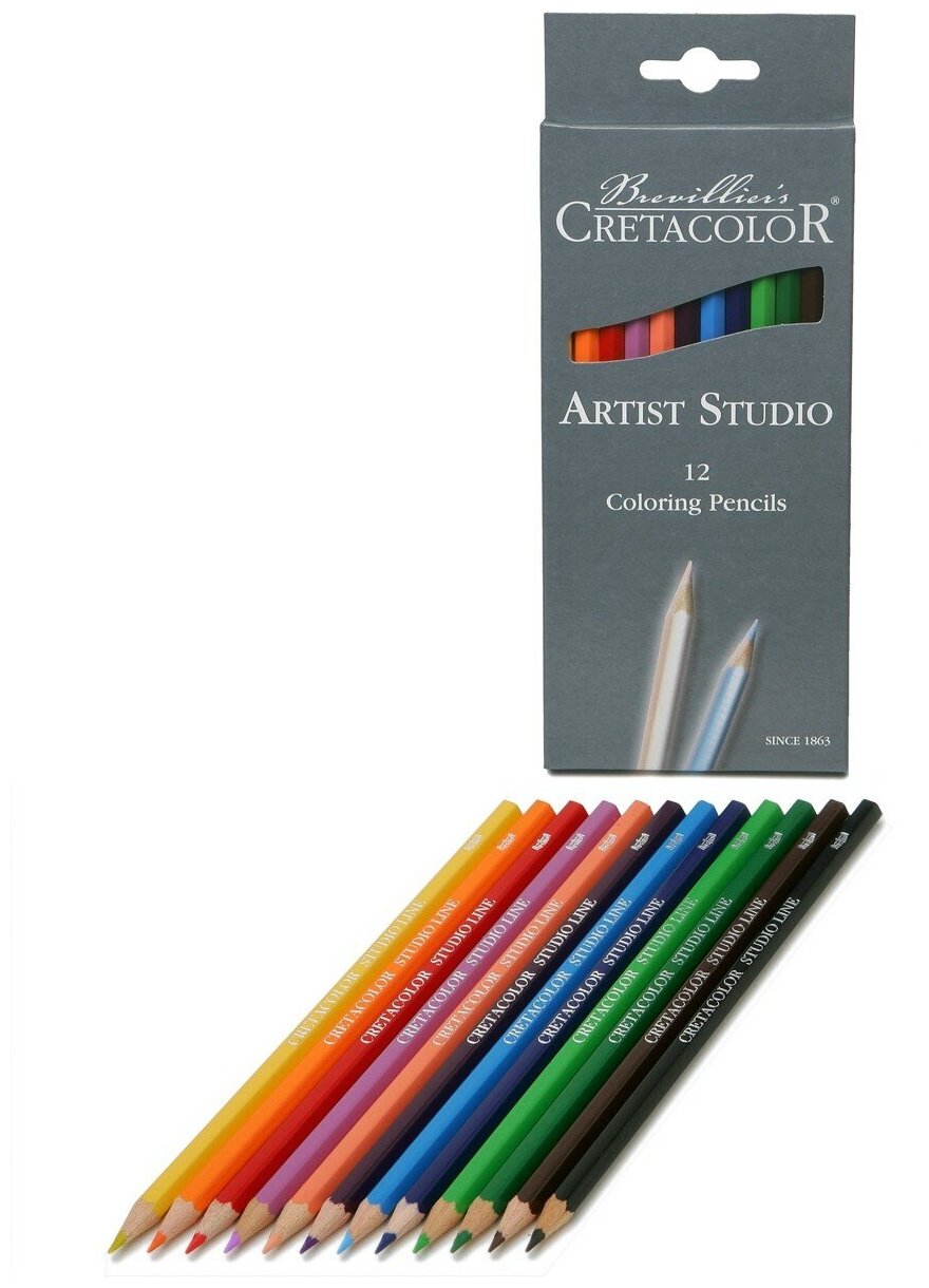 Цветные карандаши CretacoloR Набор профессиональных цветных карандашей Artist Studio Line, 12 цветов