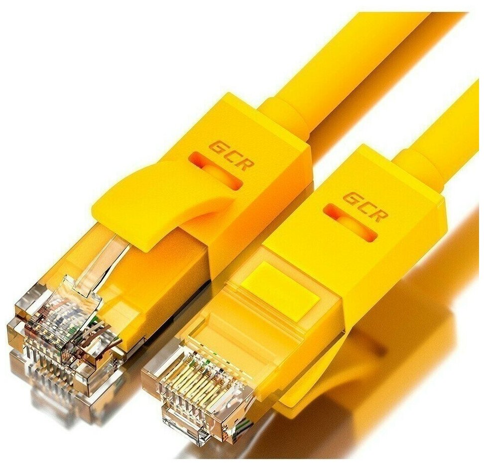 Патч-корд UTP cat.5e 1 Гбит/с RJ45 LAN CCA компьютерный кабель для интернета контакты 24K GOLD (GCR-LNC500) желтый 0.3м