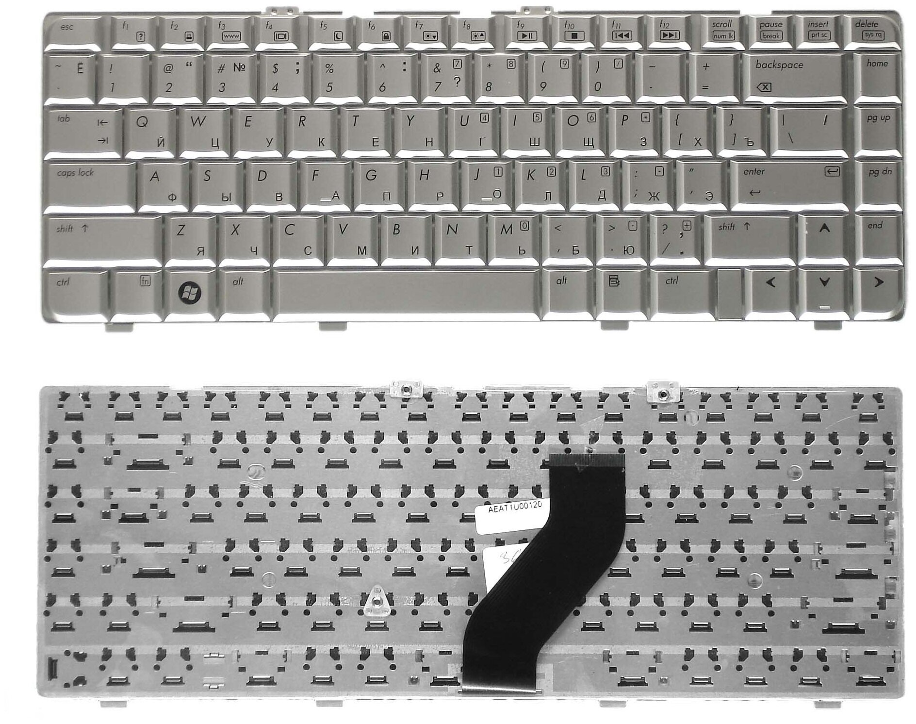 Клавиатура для ноутбука HP MP-055583US-9204 серебристая без рамки плоский Enter 1410₽