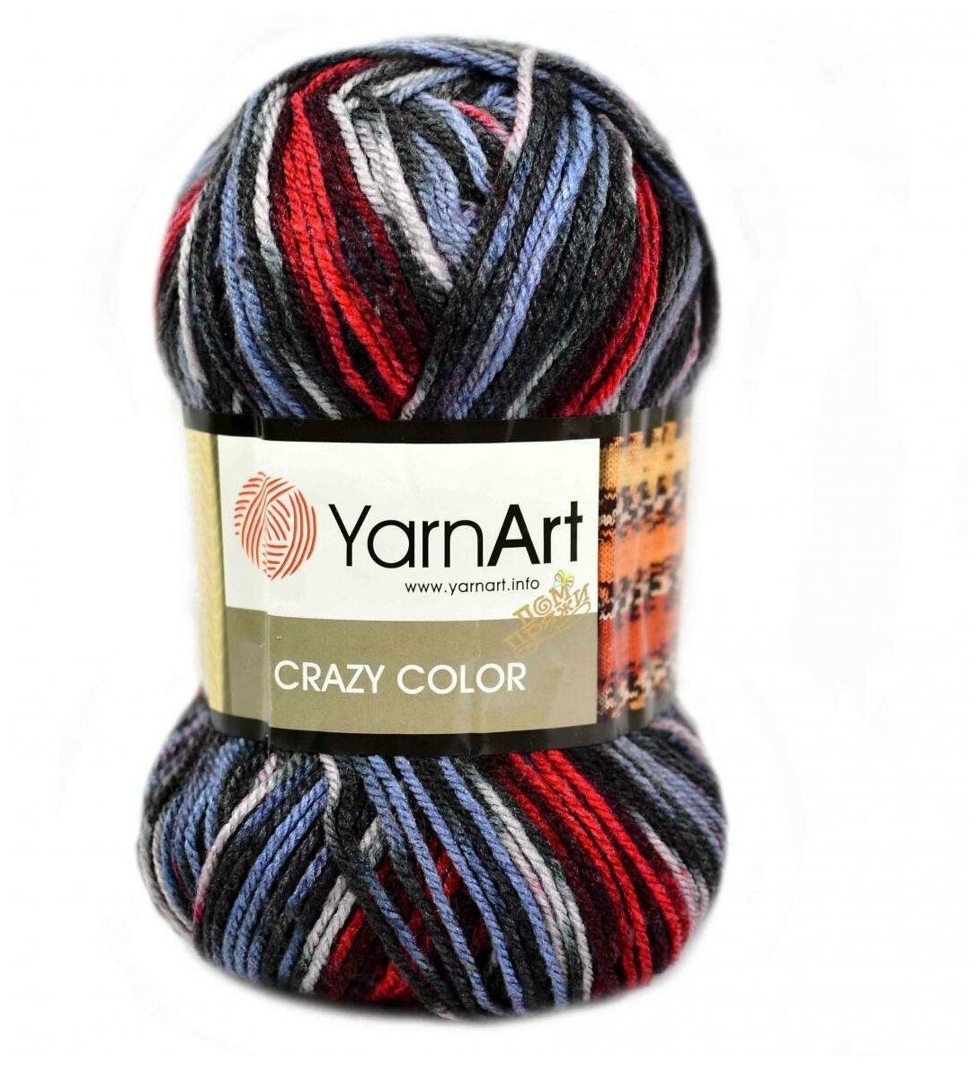 Пряжа для вязания YarnArt "Crazy Color" - 5 мотков цвет: 164 Голубой красный черный 260 м 100 г