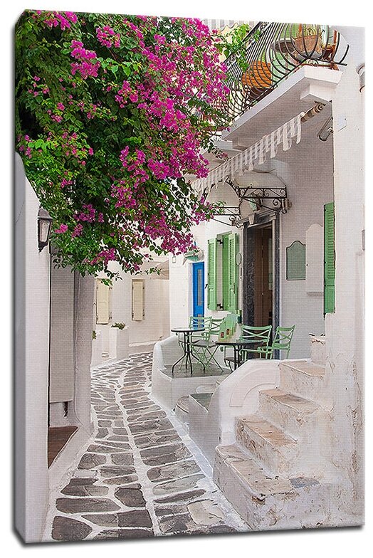 Картина Уютная стена "Узкая улочка греческого острова с бугенвиллеями. Миконос." 40х60 см